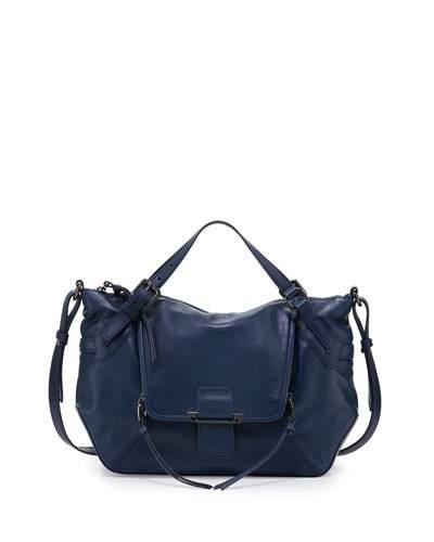 Gwenyth Leather Satchel Bag, Navy