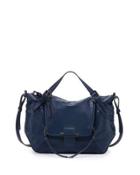 Gwenyth Leather Satchel Bag, Navy