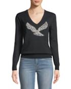 Tally Eagle-embellished V-neck Pullover