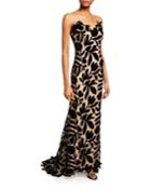 Floral Lace Strapless Column Gown