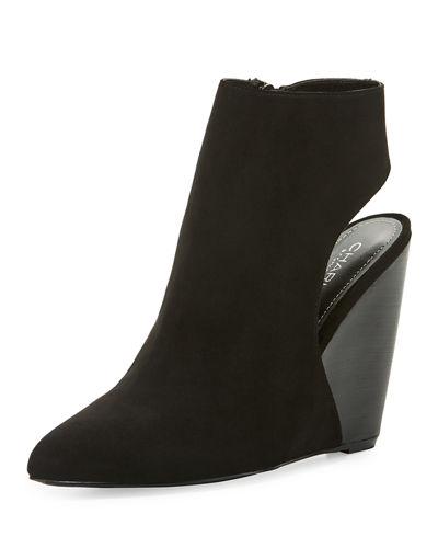 India Open-back Suede Wedge Bootie