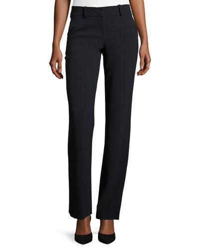 Front-zip Slight-flare Pants, Navy