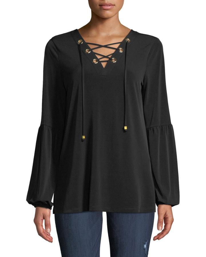 Lace-up Balloon-sleeve Tunic