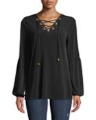 Lace-up Balloon-sleeve Tunic