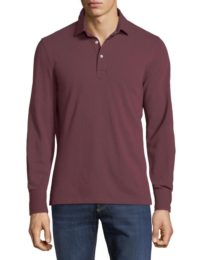 Men's Slim Fit Cotton Pique Long-sleeve Polo