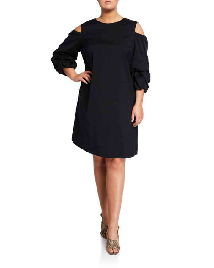 Willa Cold-shoulder Puff-sleeve Sheath Dress,