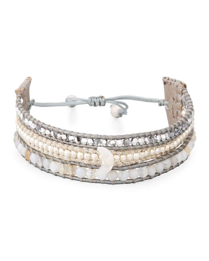 Three-strand Pull-tie Bracelet In Gray Agate