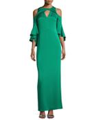 Varennes Cold-shoulder Satin Gown, Jade