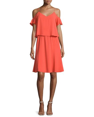 Selin Cold-shoulder Popover Dress, Orange