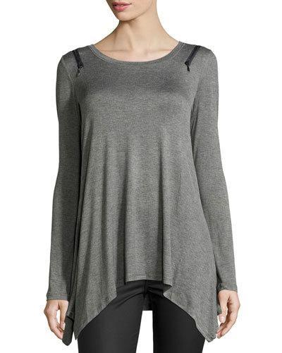 Long-sleeve Zip-shoulder Tee, Charcoal