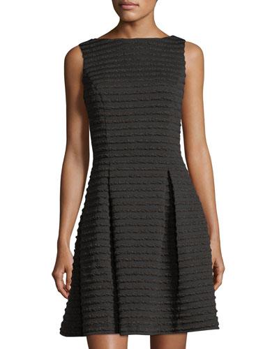 Metallic Ottoman-ribbed Fit & Flare Dress