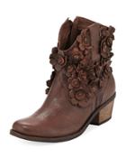 Sprout Crinkled Floral Leather Bootie,