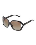 Open-temple Bamboo-detail Sunglasses, Black