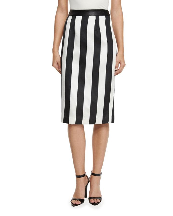Striped Leather-trim Pencil