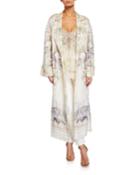 Printed Linen-blend Duster Coat