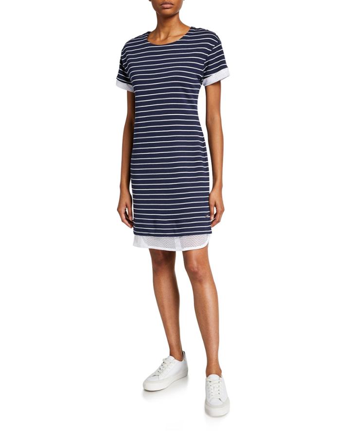 Striped Mesh-trim Dress
