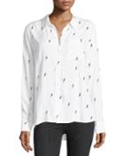 Rocsi Button-front Single-pocket Shirt W/ Lightning Bolt Print