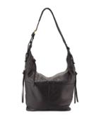 Joan Leather Crossbody Hobo Bag, Black