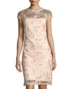 Sequin-embellished Lace Sheath Dress, Champagne