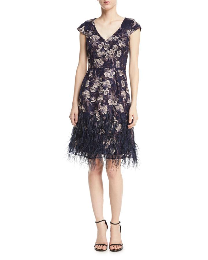 Floral V-neck Cocktail Dress W/ Feather