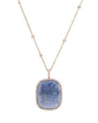 18k Yellow Gold Diamond-trim Sapphire Pendant Necklace, Blue