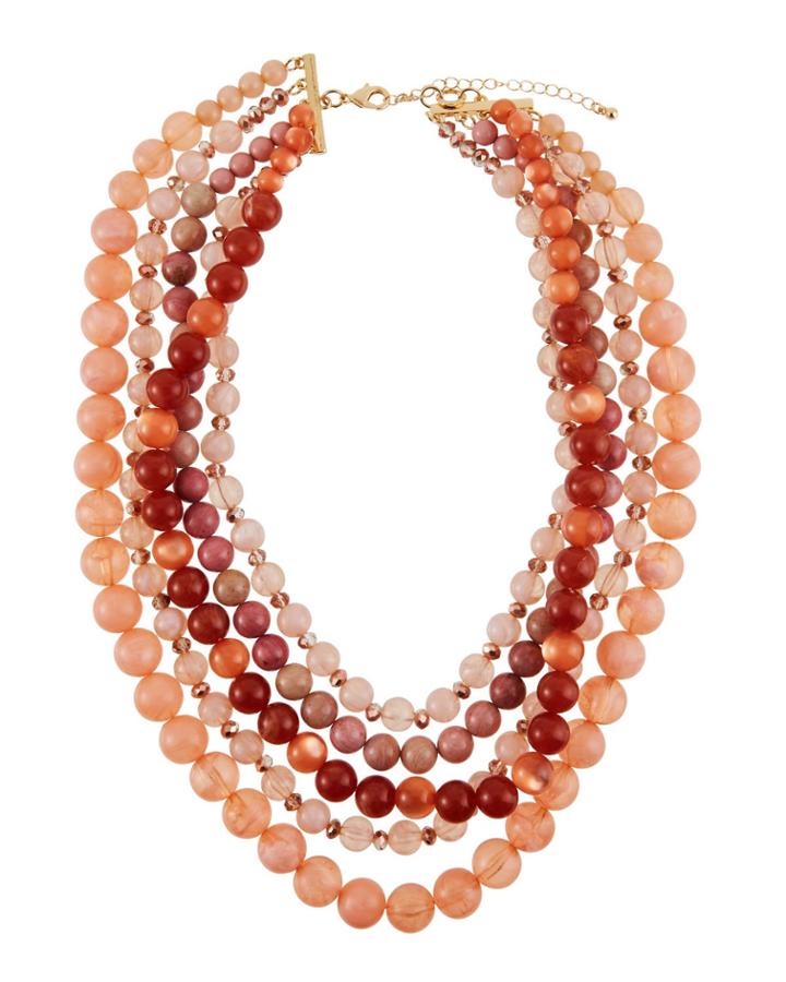 Five-strand Beaded Necklace, Pink