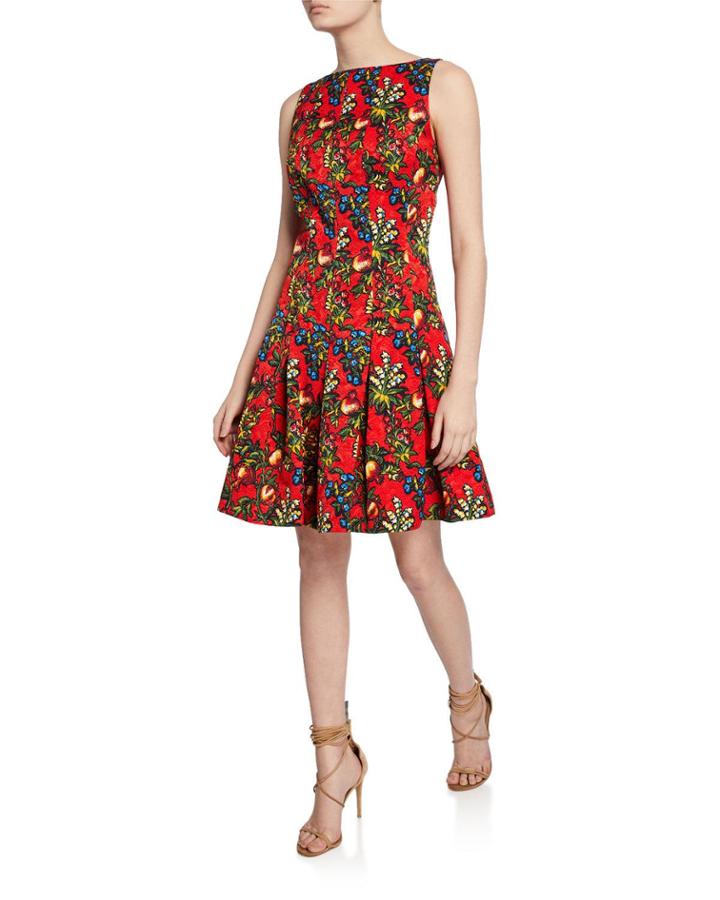 Pleated Floral Fit-&-flare Dress
