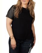 Plus Size Faux Leather Chiffon Boxy Top