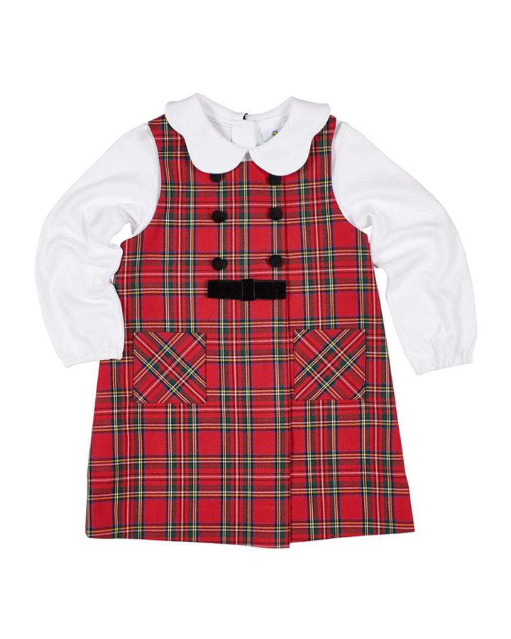 Girl's Tartan Plaid Jumper W/ Scalloped Collar Blouse,