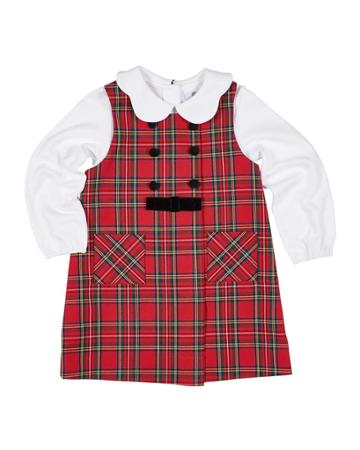 Girl's Tartan Plaid Jumper W/ Scalloped Collar Blouse,