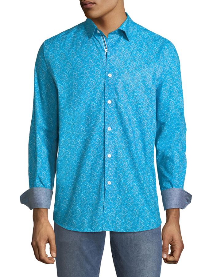 Classic-fit Speckled Sport Shirt, Turquoise