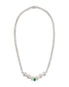 14k White Gold Diamond & Emerald Necklace