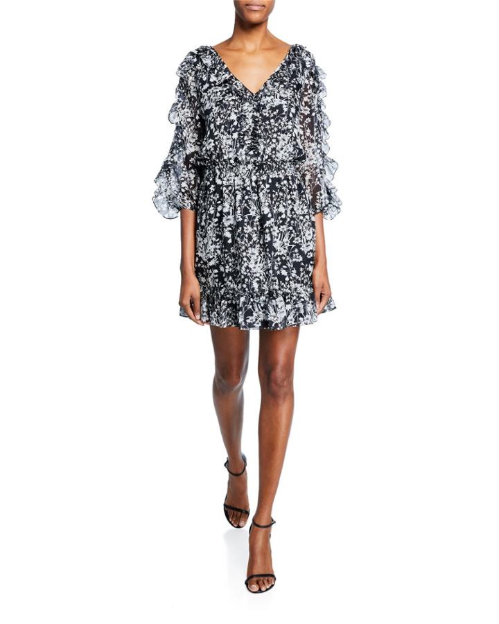 Praiano Floral-print V-neck Ruffle-trim