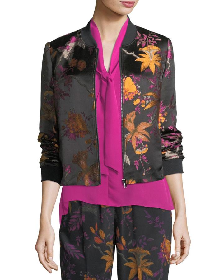 Laicey Floral-print Silk Bomber Jacket