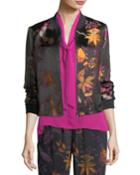 Laicey Floral-print Silk Bomber Jacket