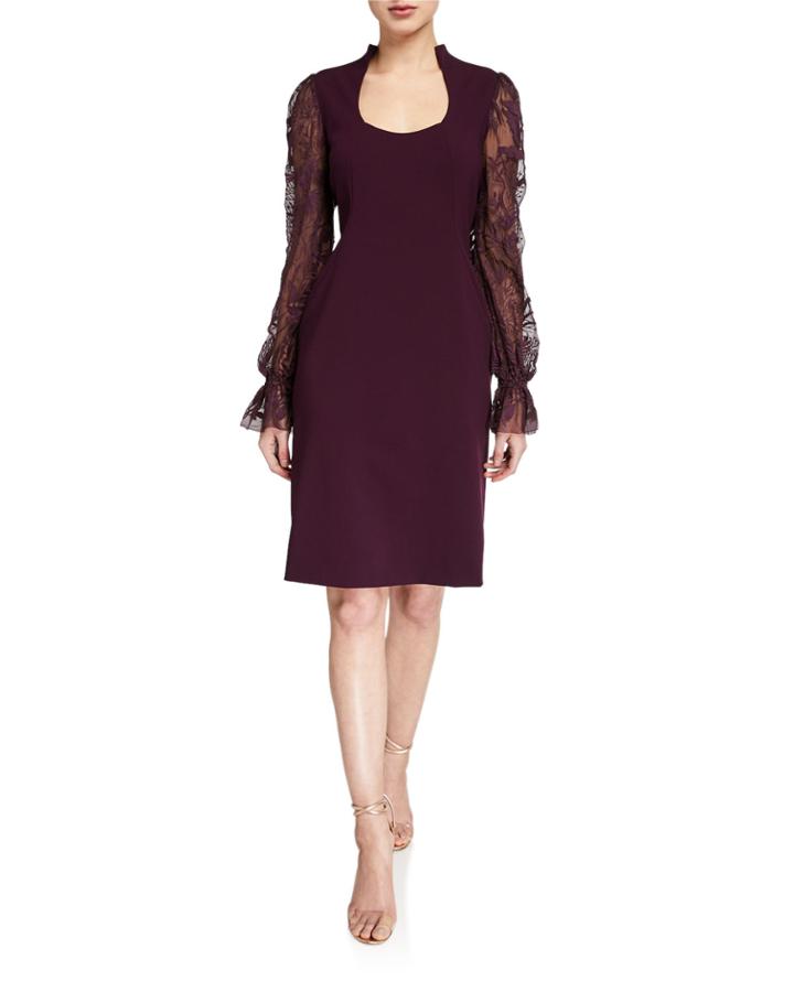 Diva Scoop-neck Embroidered Blouson-sleeve Dress
