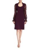 Diva Scoop-neck Embroidered Blouson-sleeve Dress