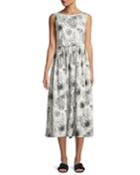 Sleeveless Floral-print A-line Cotton Dress