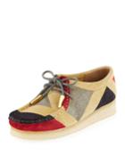 Women's Geometric Suede Moc Wallabee Shoe, Red/gray/black