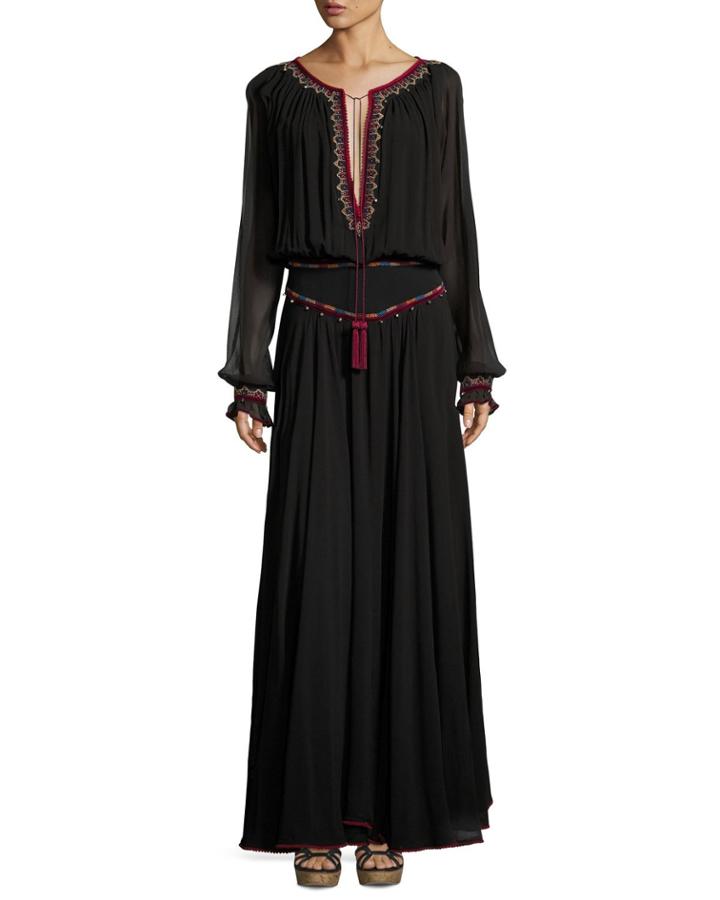 Banded-waist Embroidered Georgette
