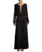 Banded-waist Embroidered Georgette
