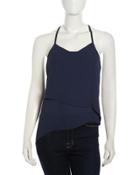 Mika Asymmetric Tiered Crepe Cami, Dark Ink