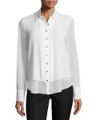 Georgette Pleated-front Blouse, White