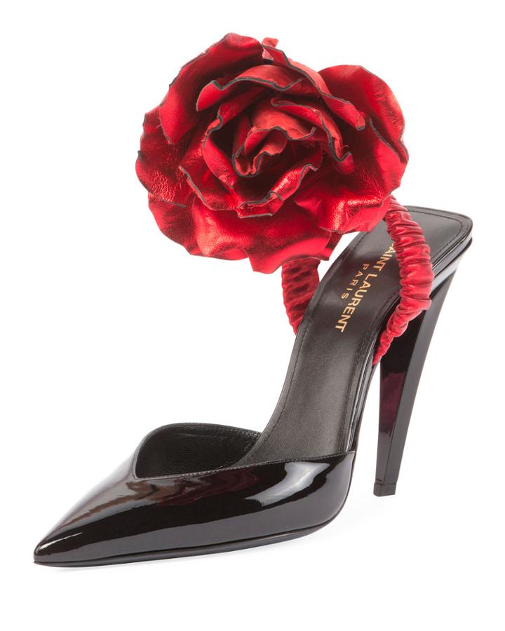 Patent Slingback Pump W/rose Flower