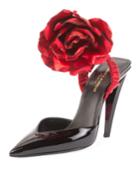 Patent Slingback Pump W/rose Flower