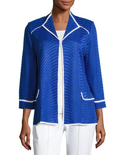 Textured Knit Jacket With Contrast Trim, Blue/white