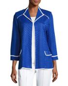 Textured Knit Jacket With Contrast Trim, Blue/white