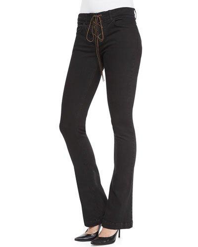 Lace-up Front Denim Flared Jeans