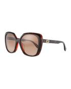 Plastic Square Sunglasses, Red/brown