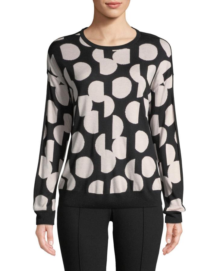 Intarsia Dot Jewel-neck